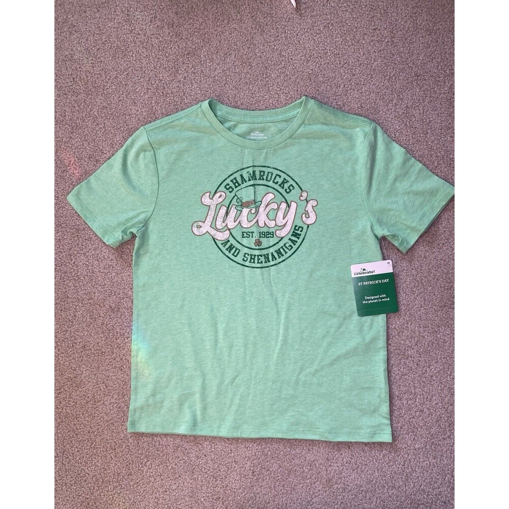 NWT Way to Celebrate St Patrick's Day Boys Size 8 Green Lucky Shamrocks Shirt